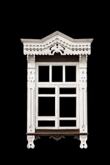 Texture background, window on the wall of a wooden and stone house