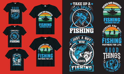 Fishing T-shirt vector bundle file, Fishing typography t-shirt design with editable vector graphic, vintage t-shirt design.