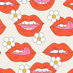 Comic female lips background in pop art, psychedelic hippie retro style.