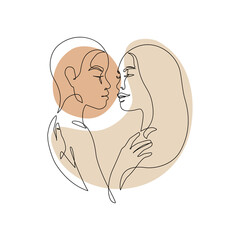Abstract lesbian couple line art drawing. LGBT lesbian homosexual family.