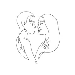 Abstract lesbian couple line art drawing. LGBT lesbian homosexual family.
