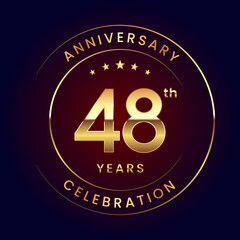 48th Anniversary. A luxurious and simple logo design with gold color ring and text for an anniversary celebration event. Logo Vector Illustration