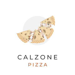 Illustration of Pizza Calzone Cut And Ready To Eat With Various Fillings