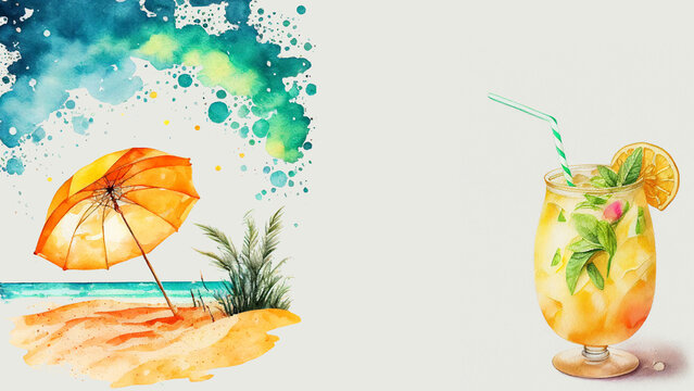 Watercolor summer background/wallpaper, generative ai, digital art