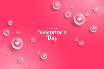 Happy Valentine's day poster voucher, 3D glass bubble, frame on white background. Vector illustration. Gift card, love party, Valentin sale flyer