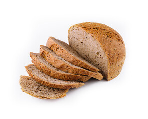 Black bread with seeds on white