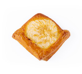 Bun with cottage cheese isolated on white background