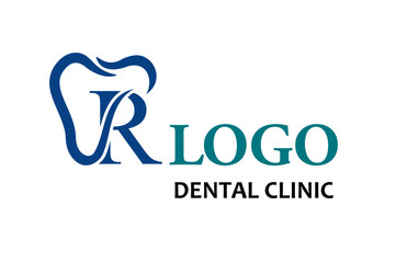 Initial Letter R with Tooth Line Art Icon for Dental Health Care and Dental Clinic, Dentistry Business Logo Idea Template