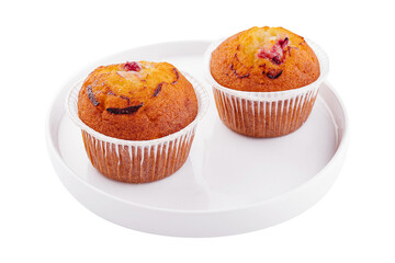 two banana cupcakes on white plate