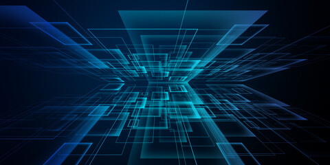 Tech geometric blue background with squares