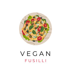 Healthy Food Fusilli Pasta Vegan Illustration Logo