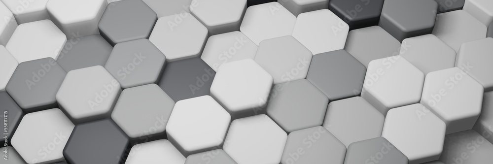 Poster illustration grey hexagonal background with random height and one color from a side view. suitable f