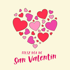 Happy Valentine's Day in Spanish (Feliz día de San Valentín). Card template. Cartoon. Vector illustration