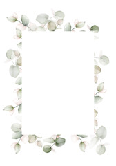 Wedding card with eucalyptus branches in a watercolor style