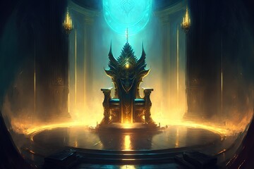 Fototapeta na wymiar fantasy throne in a palace. inside pyramid. Fantasy scenery. Generative AI