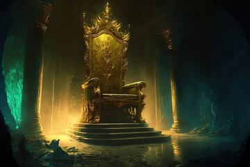 fantasy throne in a palace. inside pyramid. Fantasy scenery. Generative AI
