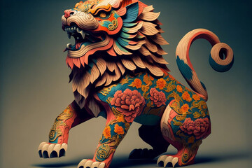 Traditional colorful chinese lion. Chinese New Year concept.
