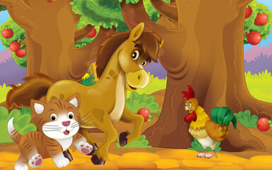 Obraz na płótnie Canvas cartoon cat on the farm in garden illustration
