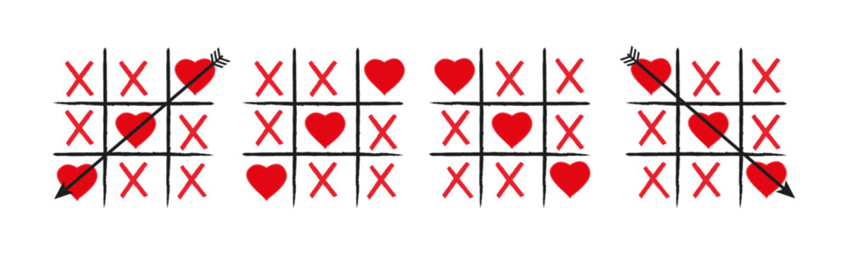 Set of tic-tac-toe hearts. Happy Valentine's Day Images. Vector graphics