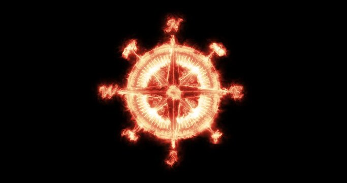 Compass Rose symbol burning. Loop