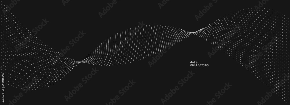 Wall mural dark grey airy particles flow vector design, abstract background with wave of flowing dots array, di