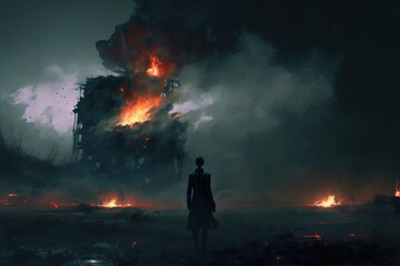 the last survival of war. Apocalypse. Fantasy scenery. Generative AI