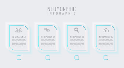 Newmorphic infographic design template. Modern vector illustration for business presentation, minimal white tone, Concept of 4 steps of business development process.