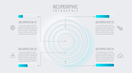 Newmorphic infographic design template. Modern vector illustration for business presentation, minimal white tone, Concept of 4 steps of business development process.