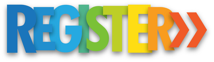 REGISTER colorful typography banner on transparent background