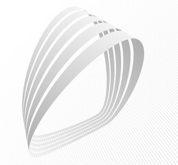 Lines in perspective vector abstract background in light grey and white monochrome, 3D dimensional stripes with smooth gradient and wavy motion.