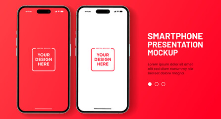 Naklejka na ściany i meble 3D realistic high quality smartphone mockup with isolated background. Smart phone mockup collection. Device front view. 3D mobile phone with shadow on white background.