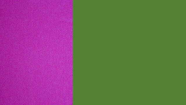Purple paper on chroma key background. Paper slide animation on green screen background with copy space.