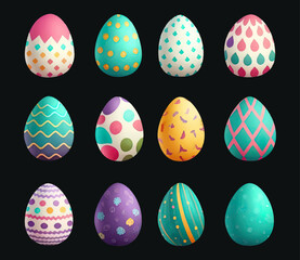 Happy Easter set with decorated eggs without background
