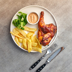 Roasted chicken Tobacco in a french fries potato.