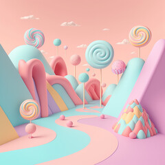 Delicious Candy Land. Generative AI - obrazy, fototapety, plakaty