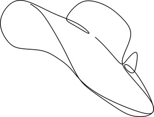 Women sun hat in continuous line art drawing style. Female summer hat with decorative bow knot. Minimalist black linear design isolated on white background. Vector illustration