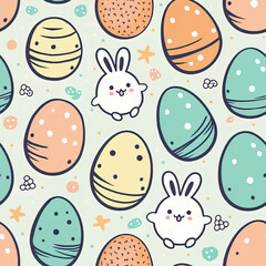 Easter pattern with decorated eggs on light background