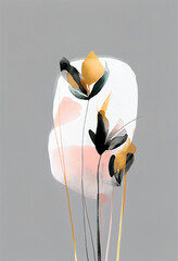 Minimalistic watercolor like floral abstraction on a plain grey background. Simple minimalistic ai generated background.	