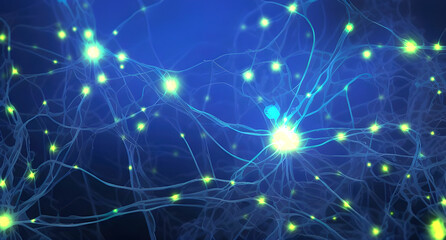 Naklejka na ściany i meble Pulsing signals between nerve cells inside a neuronal network - illustration