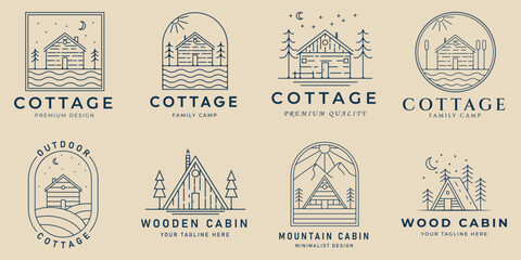 set cottage and cabin line art logo icon and symbol, with emblem vector illustration design