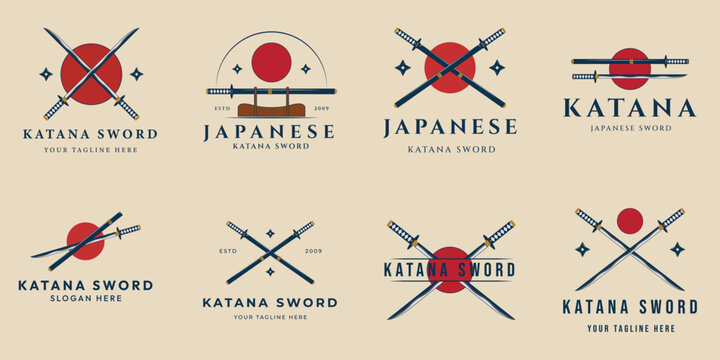 set katana sword japanese vintage logo, vector illustration design