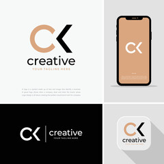Alphabet letters Initials Monogram logo CK, KC, C and K, Alphabet Letters CK minimalist logo design in a simple yet elegant font, Unique modern creative minimal circular shaped fashion brands.