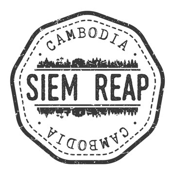 Krong, Siem Reap, Cambodia Stamp Skyline Postmark. Silhouette Postal Passport. City Round Vector Icon. Vintage Postage Design.