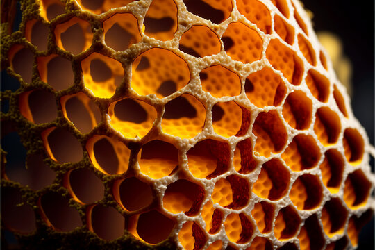 Trypophobia concept in a honeycomb. The phobia or excessive fear of holes or protuberance. Generative AI.
