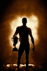 Illustration of a silhouette of a sport-man holding a trophy in his hands. Generative Ai.	
