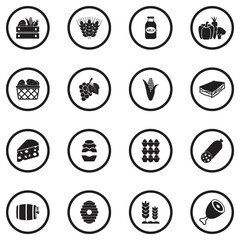 Farm Products Icons. Black Flat Design In Circle. Vector Illustration.