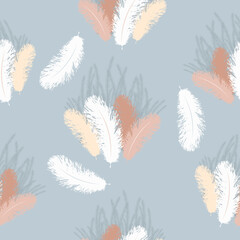 Ostrich  feathers. Seamless vector pattern with hand drawn illustrations

