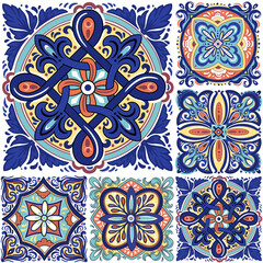 Square tiles with colorful ornaments. Seamless vector pattern with hand drawn illustrations
