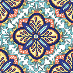 Ornaments in the square tile. Seamless pattern with vector hand drawn illustrlation
