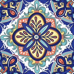 Floral ornament on the square tile. Seamless vector pattern with hand drawn illustration
